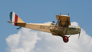 A scratch-built Curtiss JN-4 Jenny in flight.